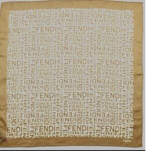 Fendi Scarf Women's Tan/Cream Logo Printed Monogram Square Neck Scarf